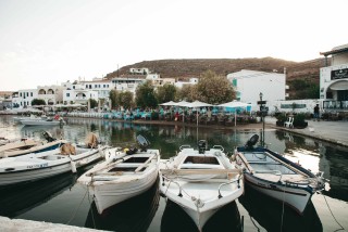 about kythnos porto klaras small boats in the port of Loutra village