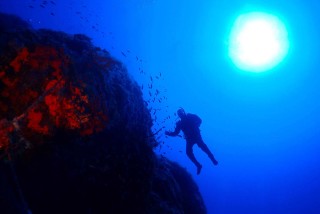 activities porto klaras scuba diver in the depths of Kythnos Sea